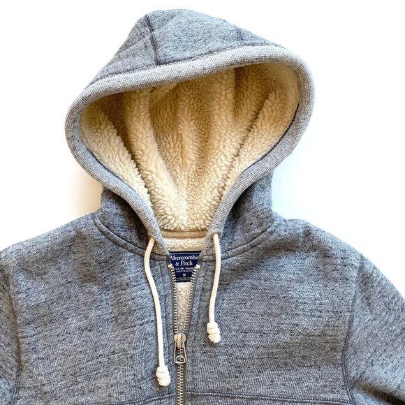Abercrombie & Fitch Mens M Gray Full-Zip Sherpa Lined Hoodie Jacket Heavyweight - Picture 7 of 13